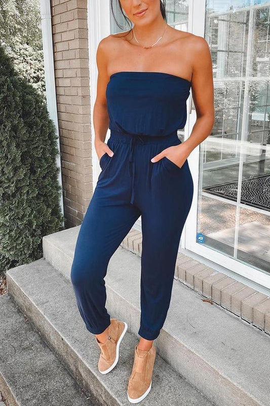 Antmvs Strapless Pocket Cotton-blend Jumpsuit