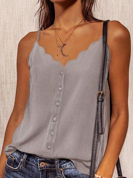 Gray Spaghetti Straps Buttoned V Neck Vest