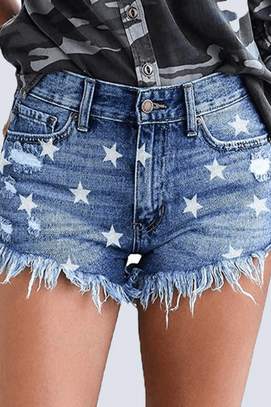 Antmvs Fashion Casual Star Print Denim Shorts