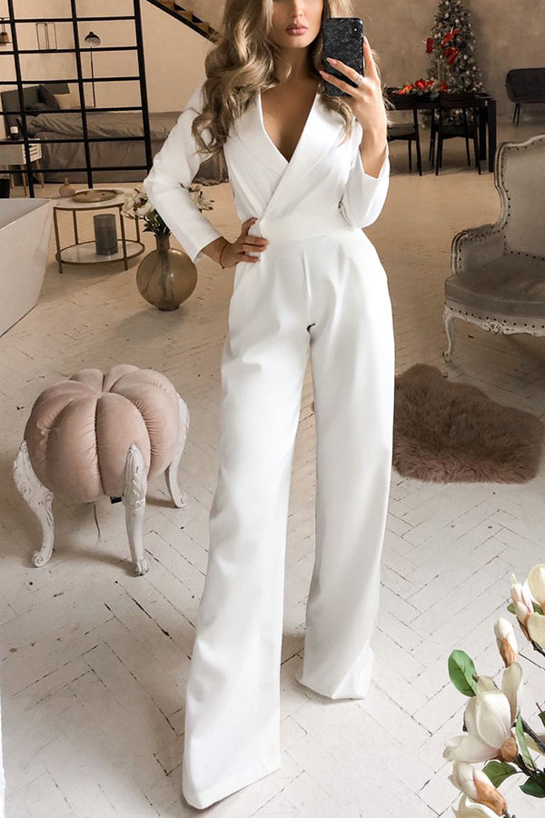 Antmvs Olivera Lapel Solid Formal Wide Leg Jumpsuit