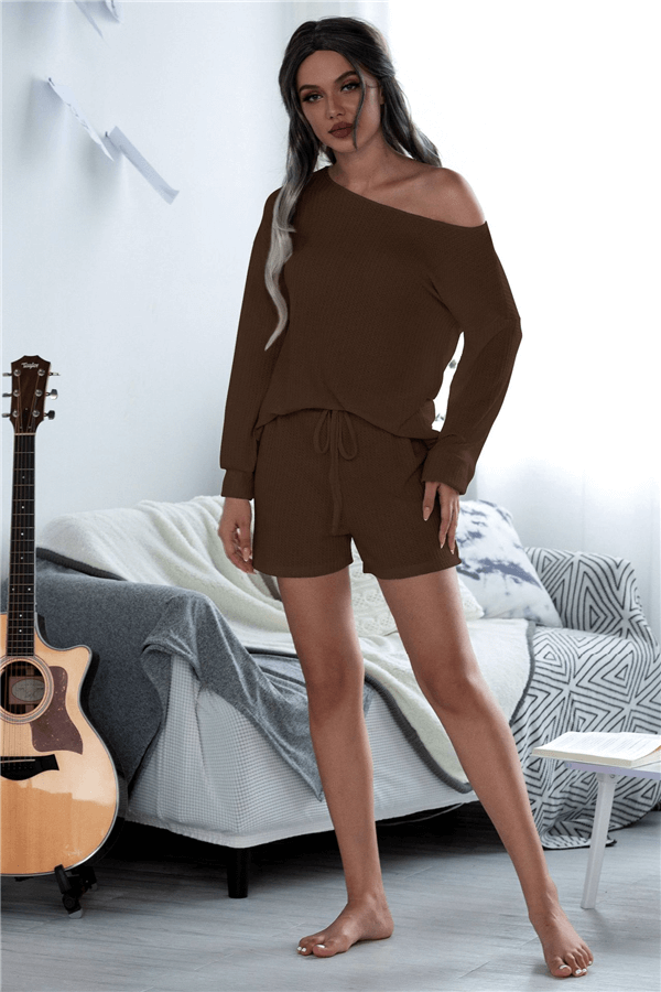 Antmvs Fashion Solid Color Knitting Loungewear Two Piece