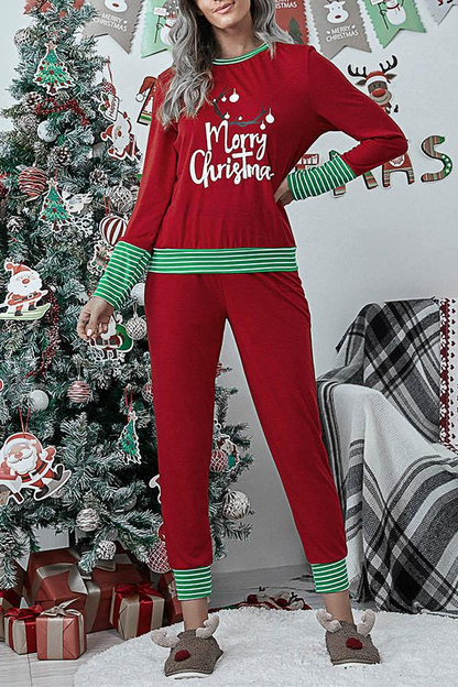 Antmvs Letter Christmas Stripe Print Pajamas Sets