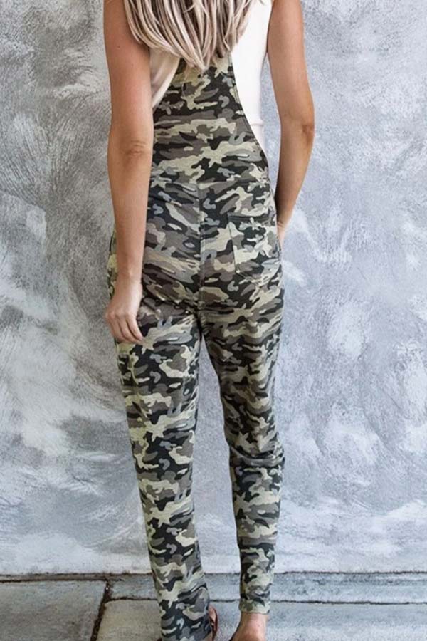 Antmvs Fashion Camouflage Print Drawstring Jumpsuits