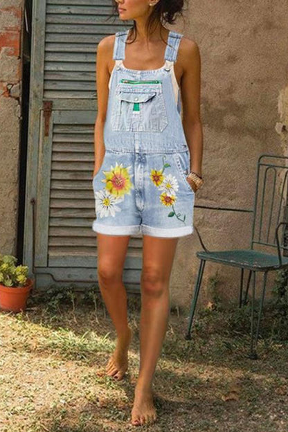 Antmvs Fashion Casual Printed Denim Jumpsuits