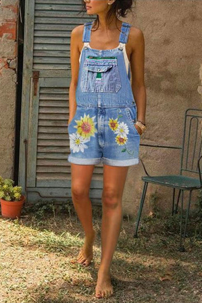 Antmvs Fashion Casual Printed Denim Jumpsuits