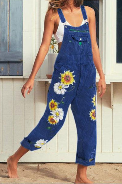 Antmvs Fashion Casual Printed Denim Jumpsuits