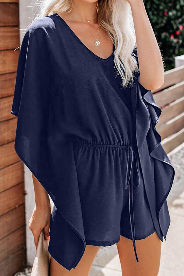 Antmvs Fashion Casual Solid Color Lace Up Romper