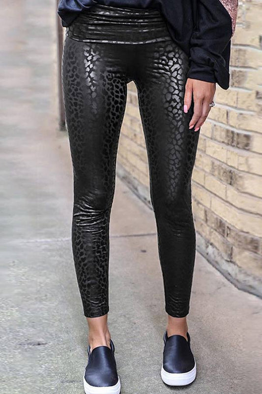 Antmvs Fashion Printed Skinny Leather Pants