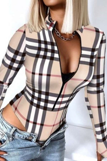 Fashion Sexy Print Zipper Design Skinny Bodysuit