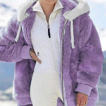 �������Christmas Sale���Fashion Soild Winter Loose Plush Hooded Coat