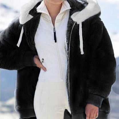 �������Christmas Sale���Fashion Soild Winter Loose Plush Hooded Coat