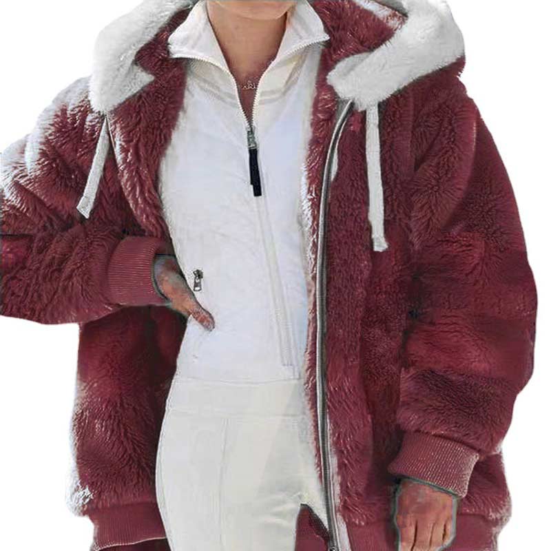 �������Christmas Sale���Fashion Soild Winter Loose Plush Hooded Coat