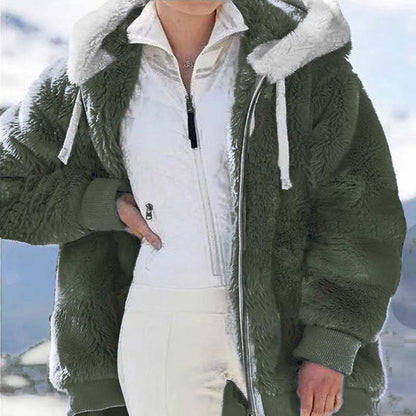 �������Christmas Sale���Fashion Soild Winter Loose Plush Hooded Coat