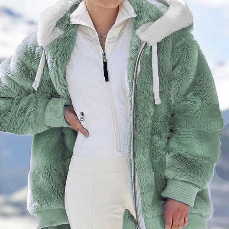 �������Christmas Sale���Fashion Soild Winter Loose Plush Hooded Coat