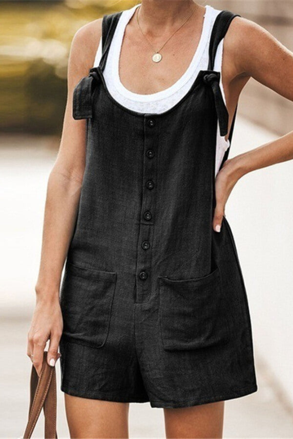 Antmvs Fashion Solid Color Button Loose Jumpsuit