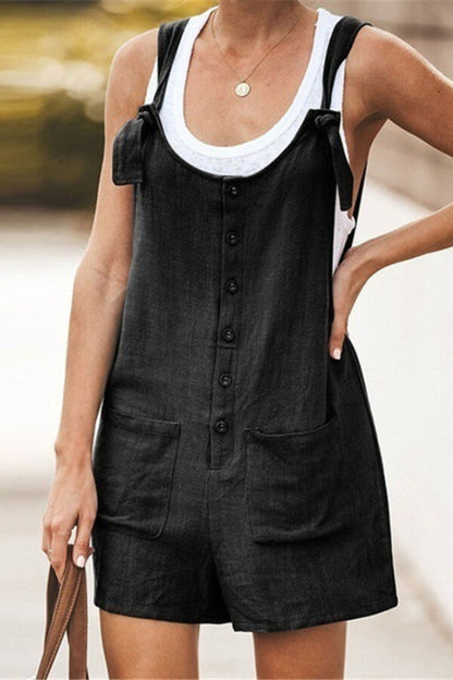 Antmvs Fashion Solid Color Button Loose Jumpsuit