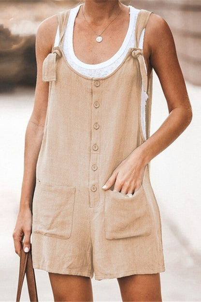 Antmvs Fashion Solid Color Button Loose Jumpsuit