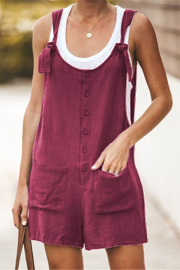 Antmvs Fashion Solid Color Button Loose Jumpsuit