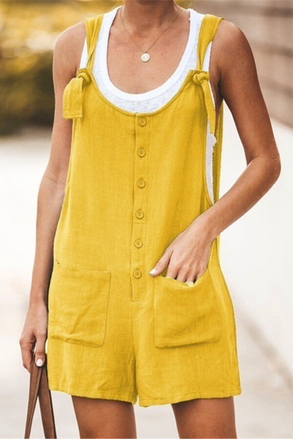 Antmvs Fashion Solid Color Button Loose Jumpsuit