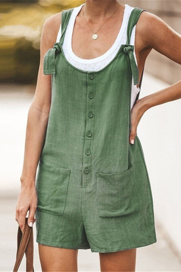 Antmvs Fashion Solid Color Button Loose Jumpsuit