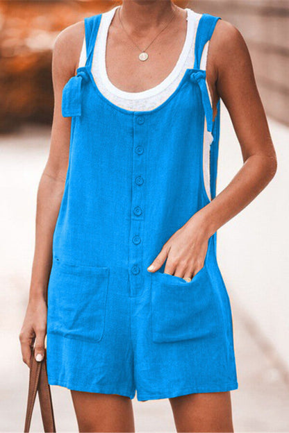 Antmvs Fashion Solid Color Button Loose Jumpsuit