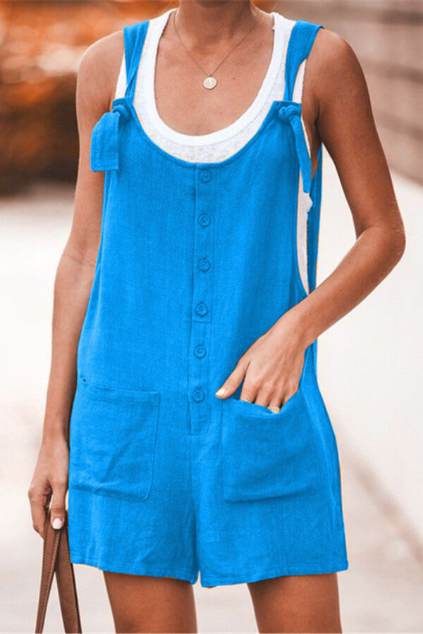 Antmvs Fashion Solid Color Button Loose Jumpsuit