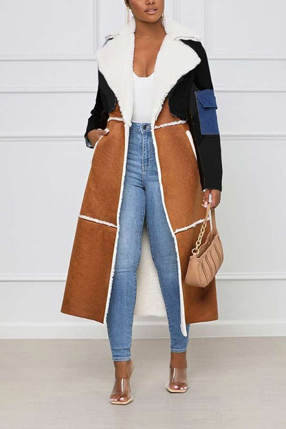 Fashion Stitching Fur Denim Long Outerwear