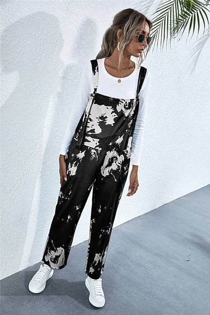 Antmvs Fashion Tie-dye Print Pocket Design Jumpsuits