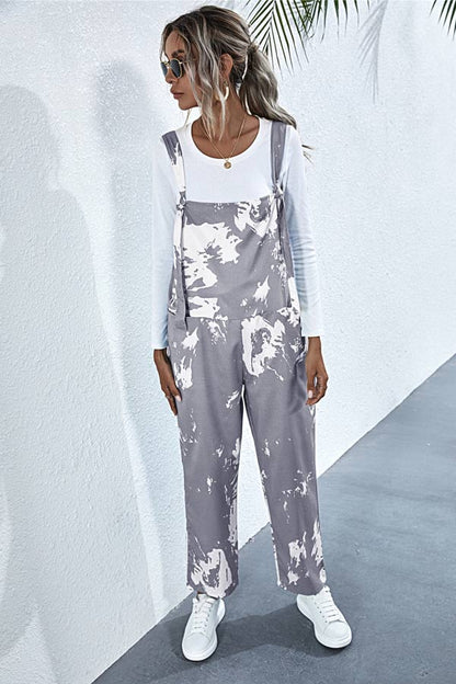 Antmvs Fashion Tie-dye Print Pocket Design Jumpsuits