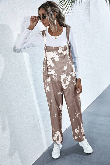 Antmvs Fashion Tie-dye Print Pocket Design Jumpsuits