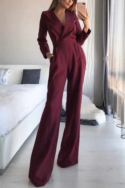 Antmvs Olivera Lapel Solid Formal Wide Leg Jumpsuit