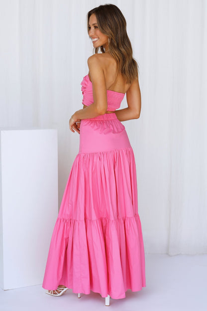 Antmvs Hot Pink Off Shoulder Top and Skirt Sets