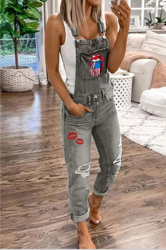 Antmvs Fshion Printed Denim Jumpsuits