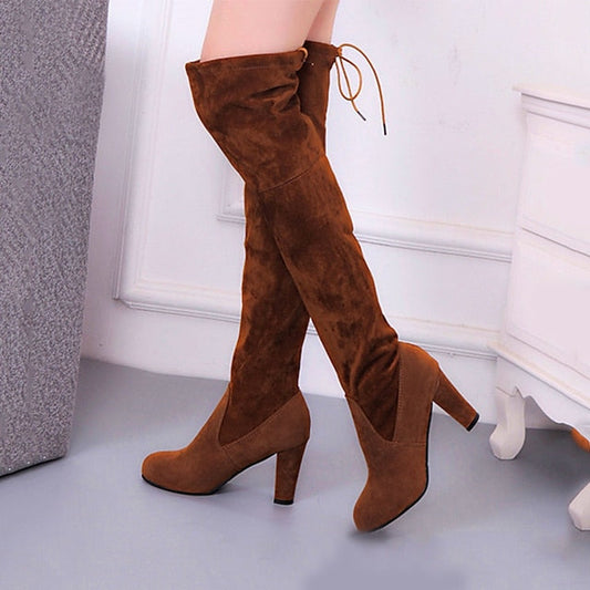 antmvs Autumn Boots   Women's Boots Suede Shoes Heel Boots Daily Over The Knee Boots Winter Lace-up Chunky Heel Round Toe Walking Shoes Suede Loafer Solid Colored Black Red Brown