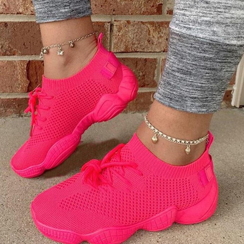 Air Mesh Women Sneaker Sock Shoes Summer Breathable Cross Tie Platform Round Toe Casual Fashion Sport Lace Up  Female Girl