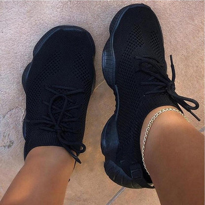 Air Mesh Women Sneaker Sock Shoes Summer Breathable Cross Tie Platform Round Toe Casual Fashion Sport Lace Up  Female Girl