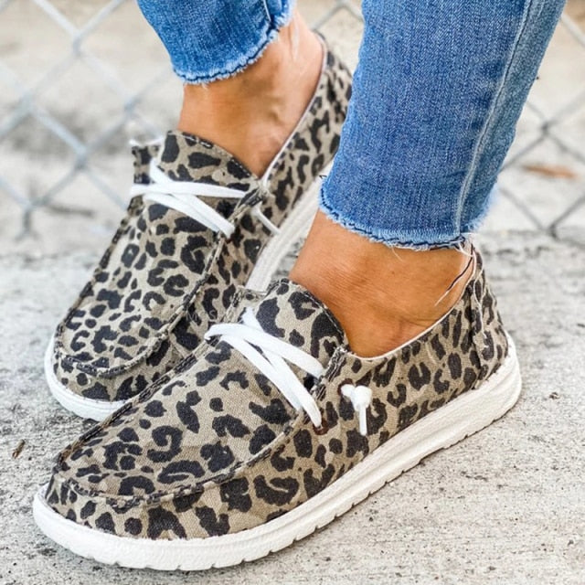 antmvs Summer Women Sneakers White Leopard Canvas Shoes Fashion Vulcanize Flats Ladies Loafers Female Sports Shoes Casual Trainers