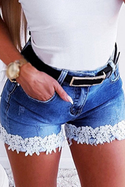 Antmvs Sexy Slim Lace Stitching Denim Shorts