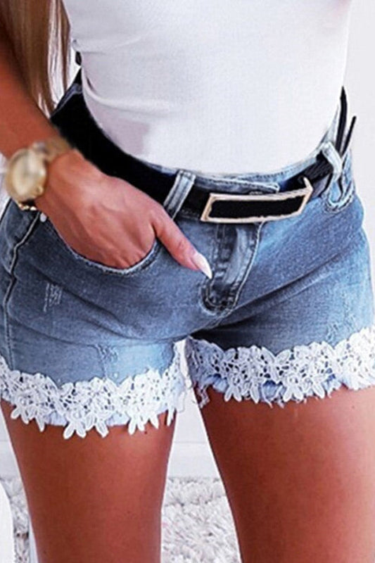 Antmvs Sexy Slim Lace Stitching Denim Shorts