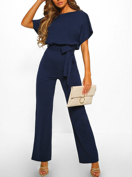 Antmvs Solid Lace-up Short-sleeved Women's Jumpsuit