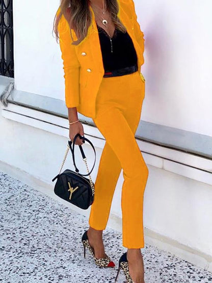 Antmvs Solid Top & Straight-leg Pants Two-piece Women Suit