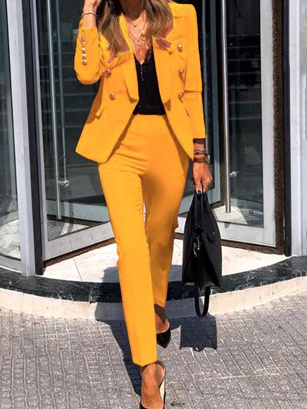 Antmvs Solid Top & Straight-leg Pants Two-piece Women Suit