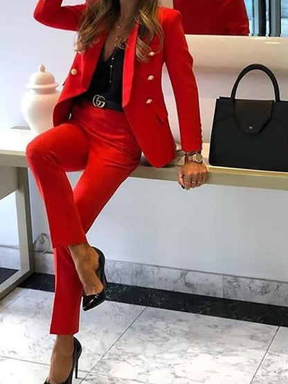 Antmvs Solid Top & Straight-leg Pants Two-piece Women Suit