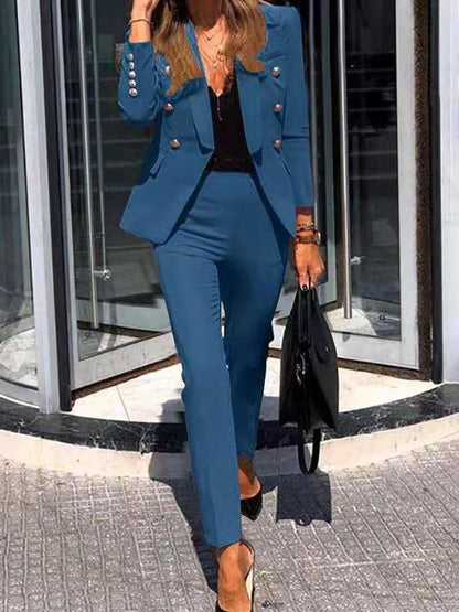 Antmvs Solid Top & Straight-leg Pants Two-piece Women Suit