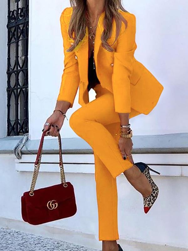 Antmvs Solid Top & Straight-leg Pants Two-piece Women Suit