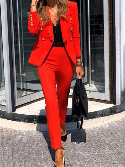 Antmvs Solid Top & Straight-leg Pants Two-piece Women Suit