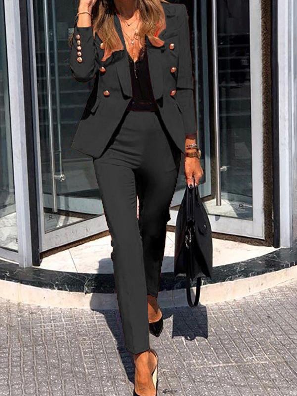 Antmvs Solid Top & Straight-leg Pants Two-piece Women Suit