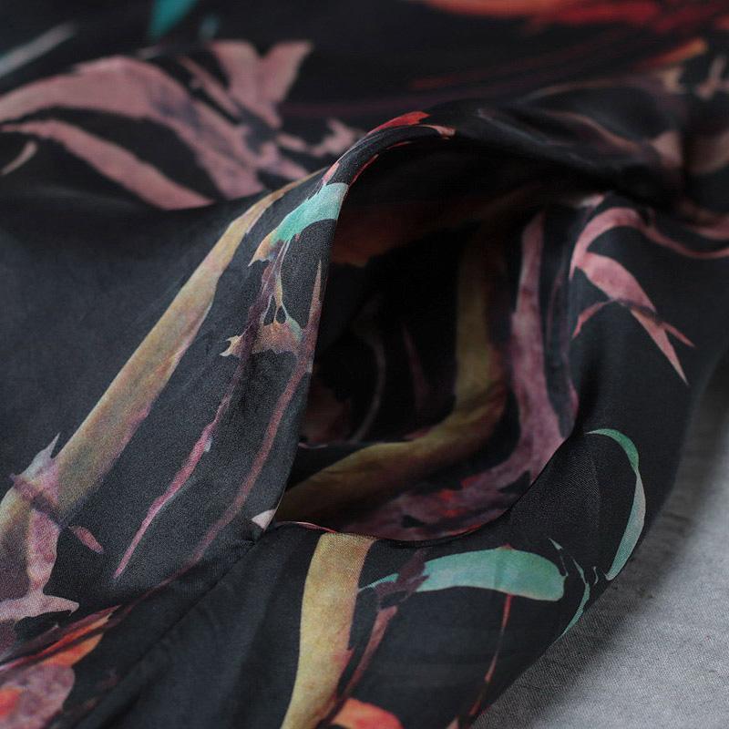 women black silk maxi dress oversized prints traveling clothing New big hem  caftans