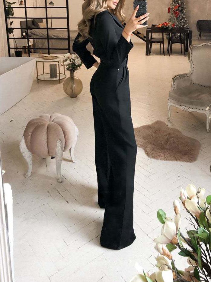 Antmvs Women's Jumpsuits Solid Long Sleeve Slim Fit Jumpsuit