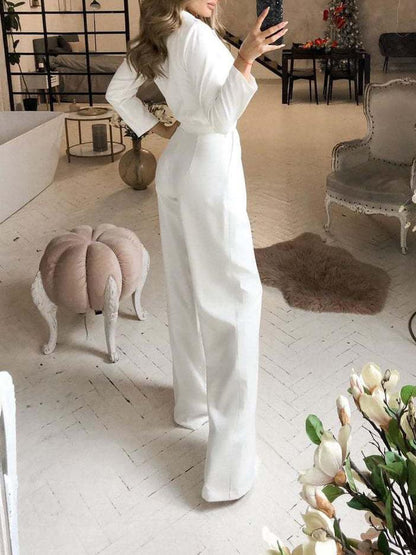 Antmvs Women's Jumpsuits Solid Long Sleeve Slim Fit Jumpsuit